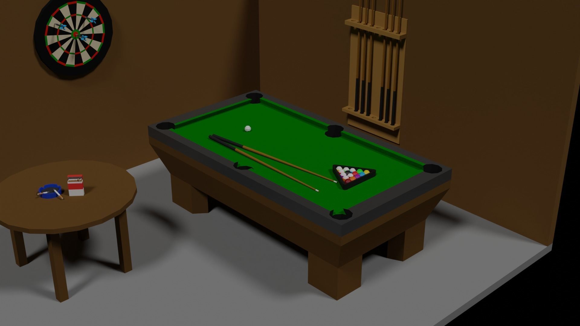 Lowpoly Hobbyroom pool table and dart board 3D model_6