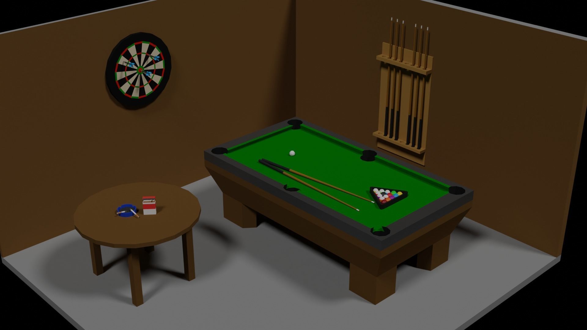 Lowpoly Hobbyroom pool table and dart board 3D model_2