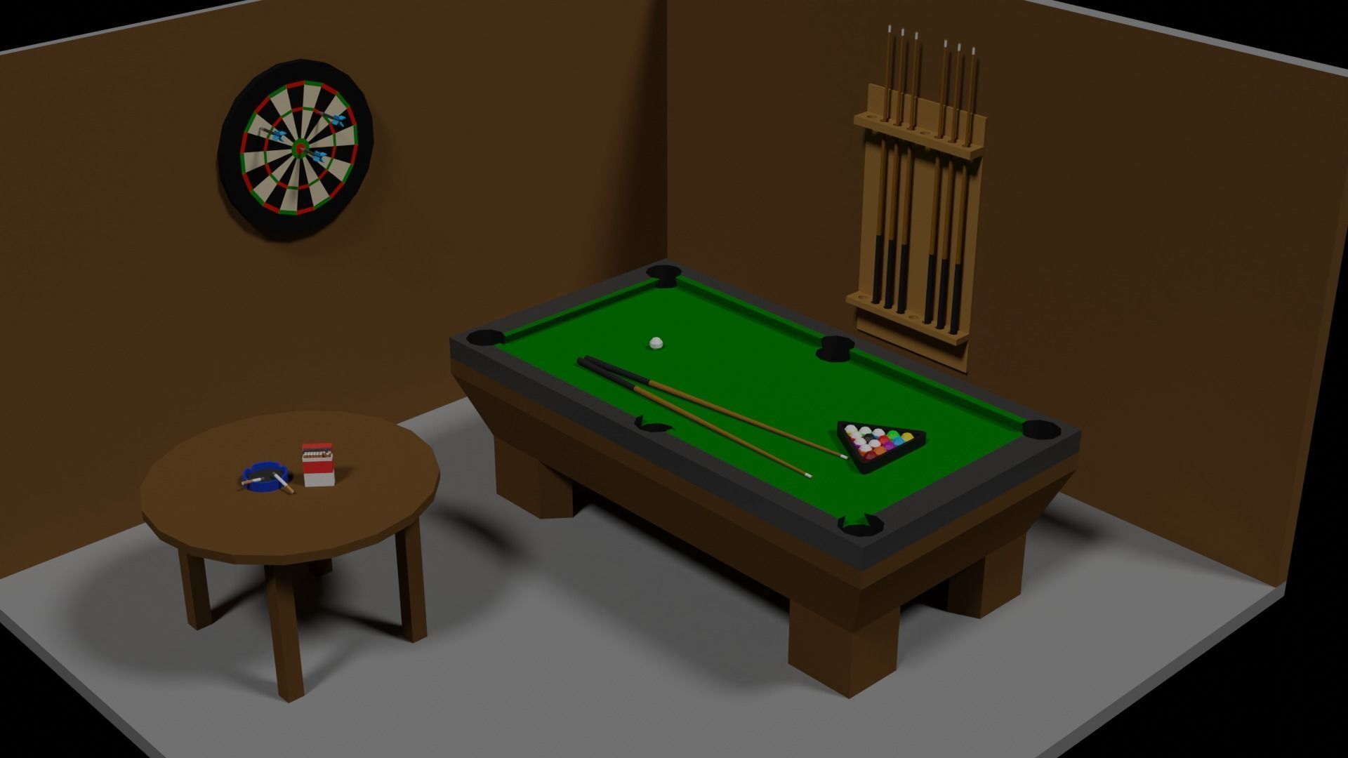 Lowpoly Hobbyroom pool table and dart board 3D model_3