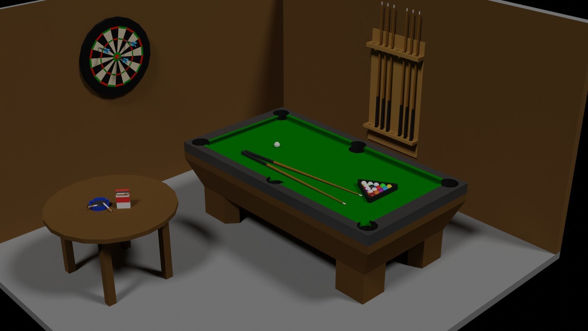 Lowpoly Hobbyroom pool table and dart board 3D model_4