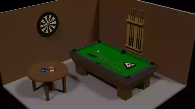Lowpoly Hobbyroom pool table and dart board