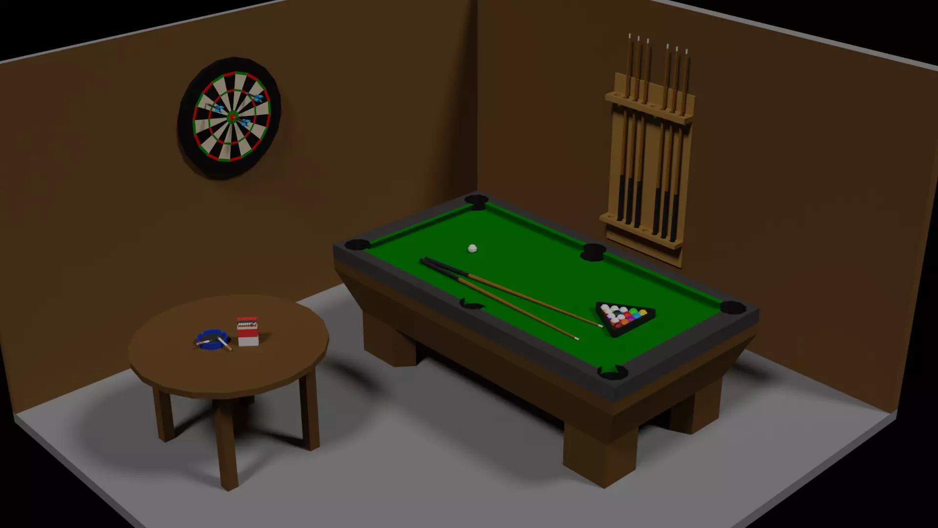 Lowpoly Hobbyroom pool table and dart board 3D model_0