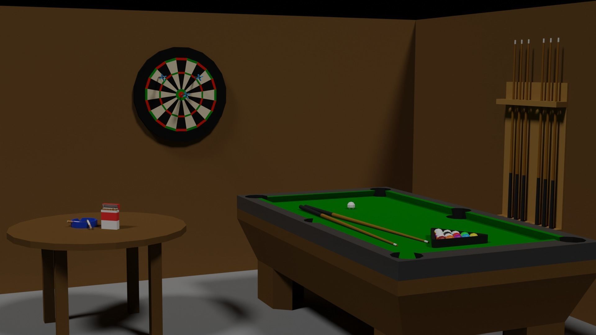 Lowpoly Hobbyroom pool table and dart board 3D model_31