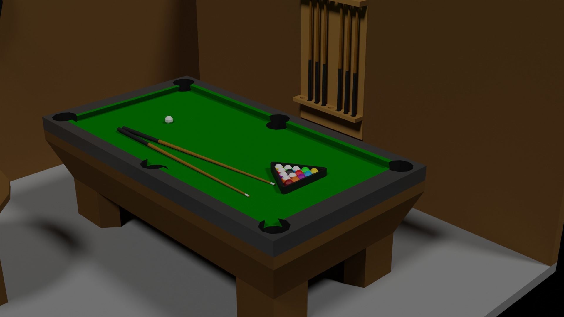 Lowpoly Hobbyroom pool table and dart board 3D model_10