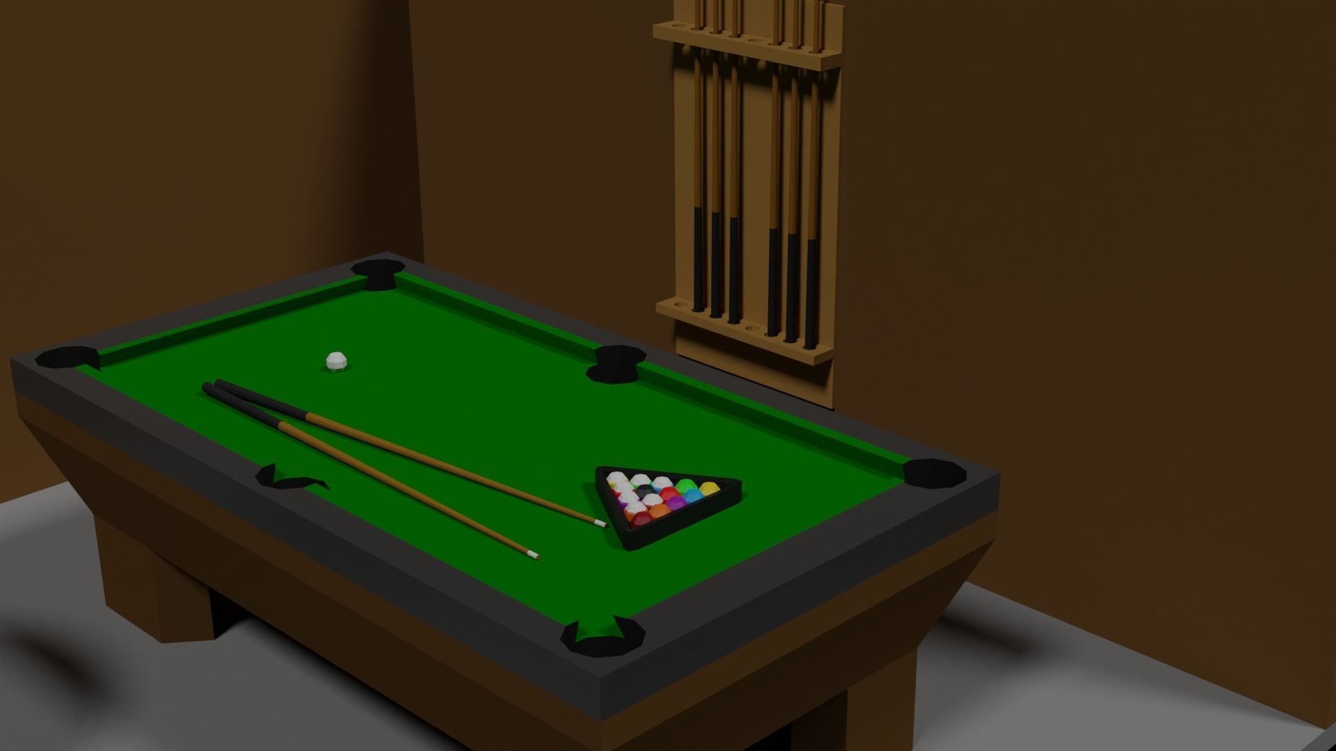 Lowpoly Hobbyroom pool table and dart board 3D model_11