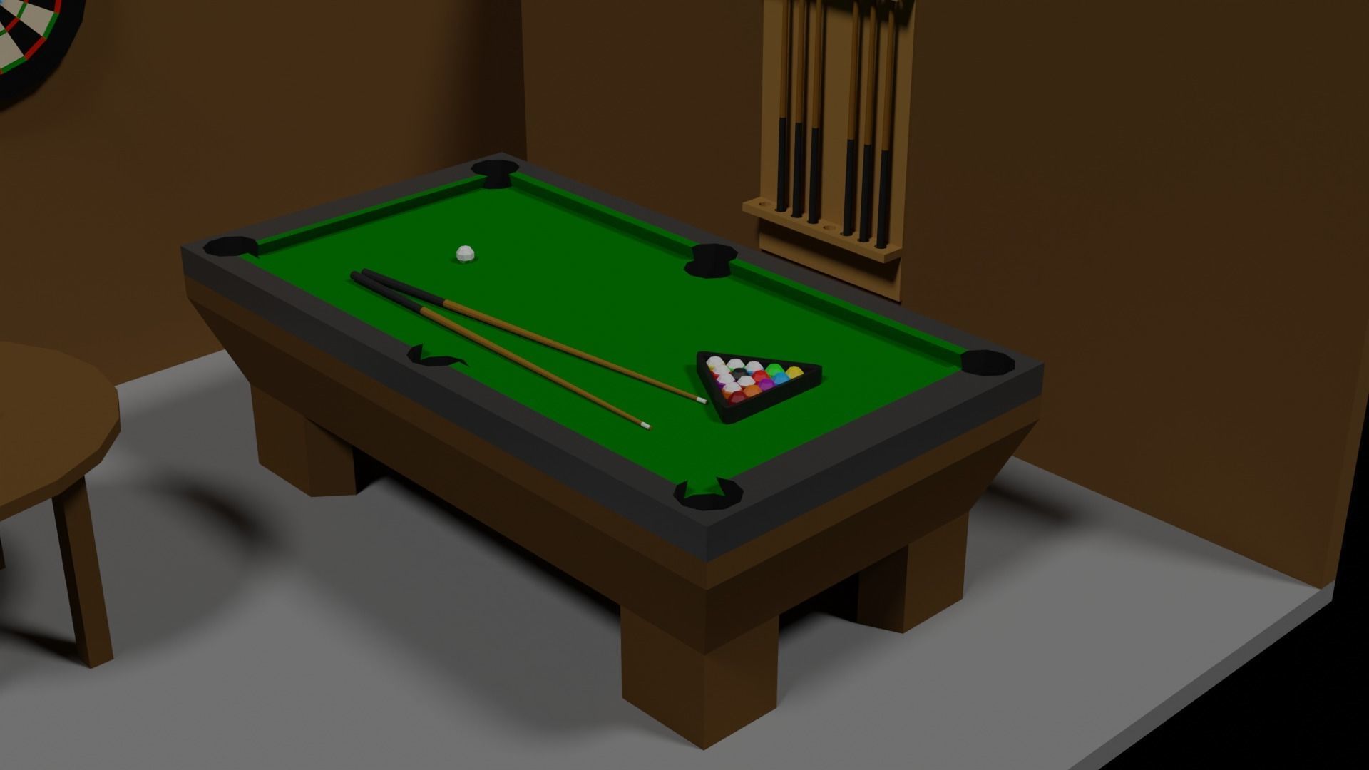 Lowpoly Hobbyroom pool table and dart board 3D model_9