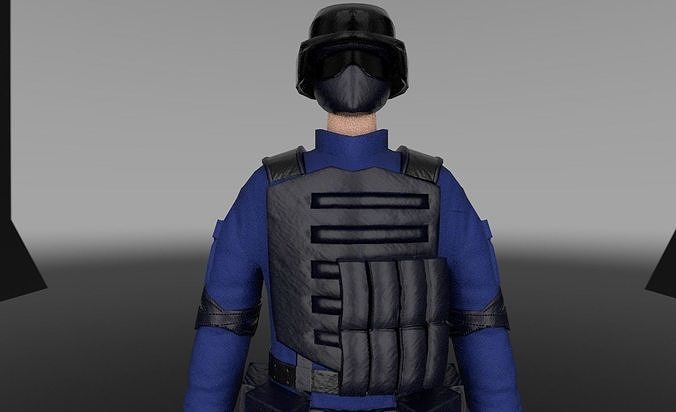 policeman soldier wearing helmet and vest Low-poly 3D model