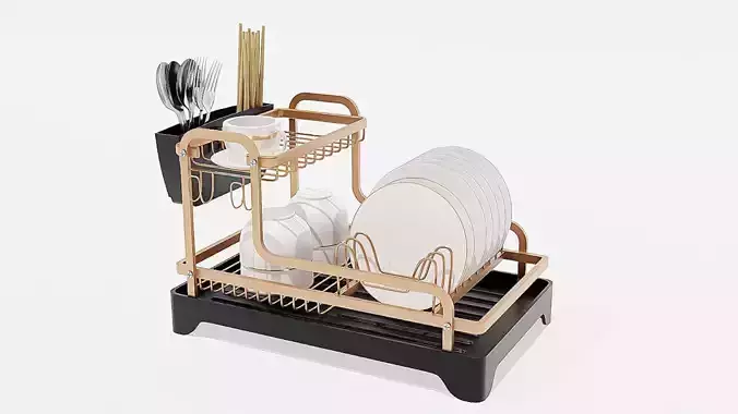 Dish set rack with dishes 3D model