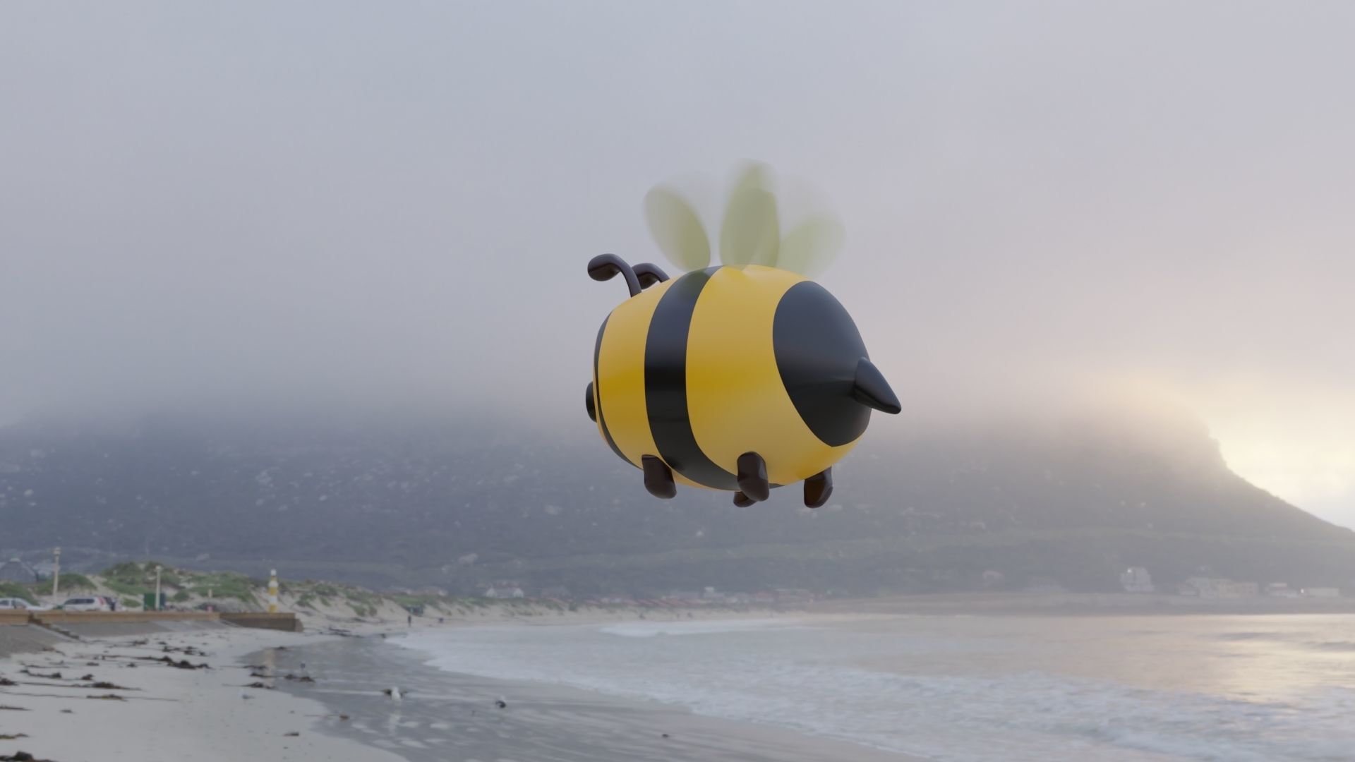 Cute Cartoon Honey Bee Animated Low-poly 3D model 3D model_3