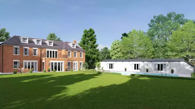 3D House brick with swimming pool 3D model