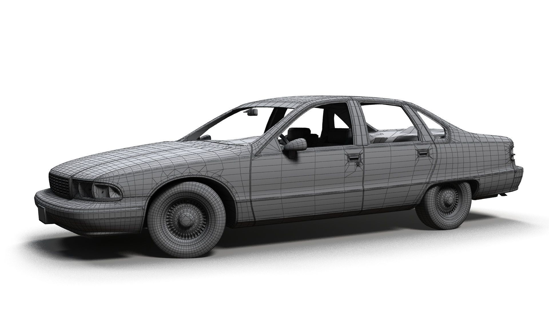 90s generic sedan Low-poly 3D model_21