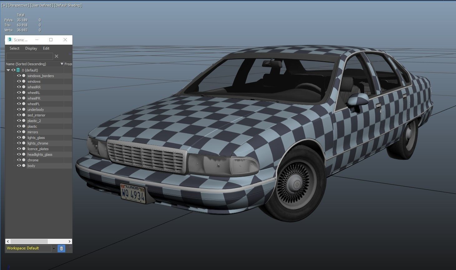 90s generic sedan Low-poly 3D model_41