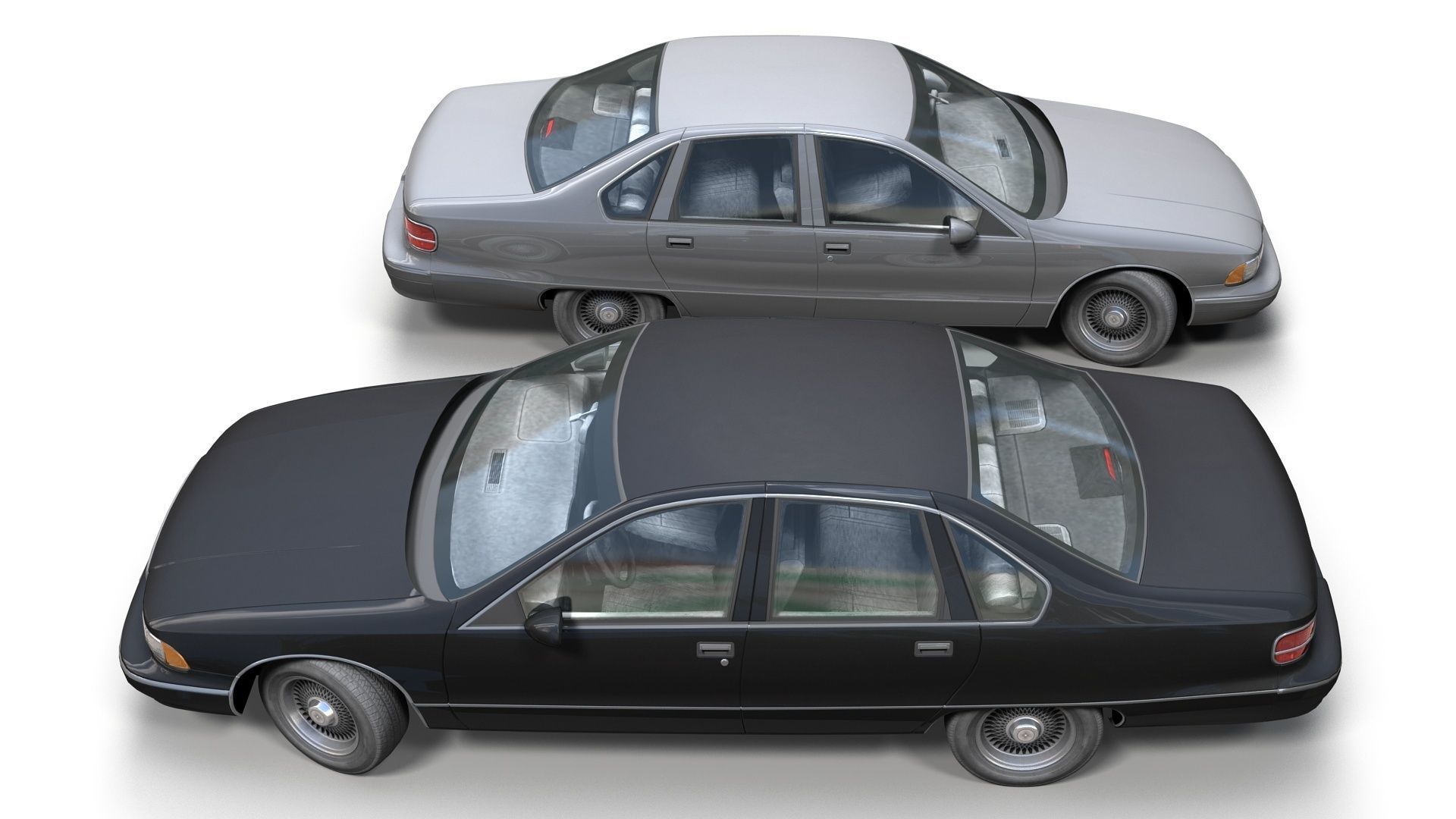 90s generic sedan Low-poly 3D model_4