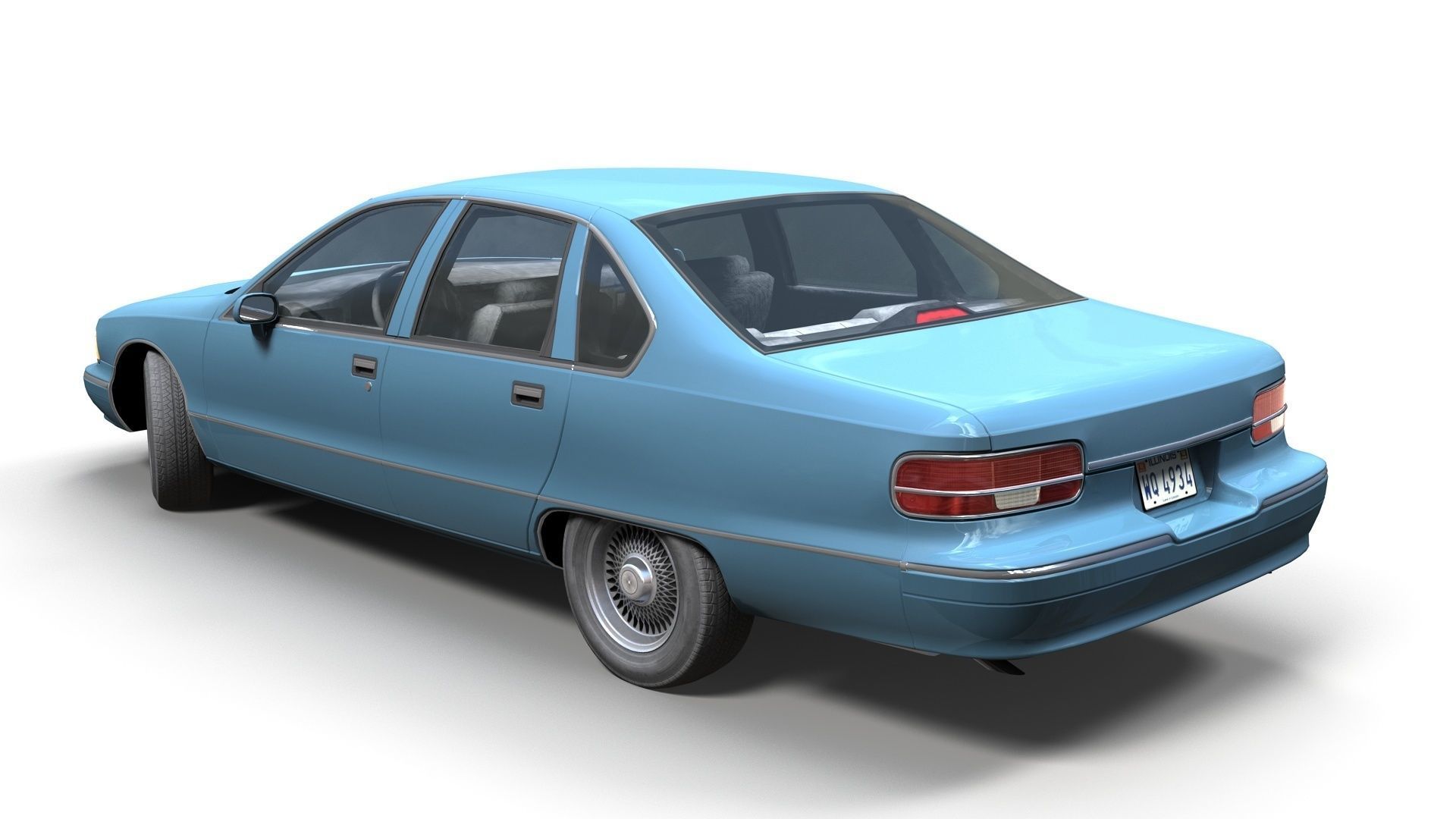 90s generic sedan Low-poly 3D model_8