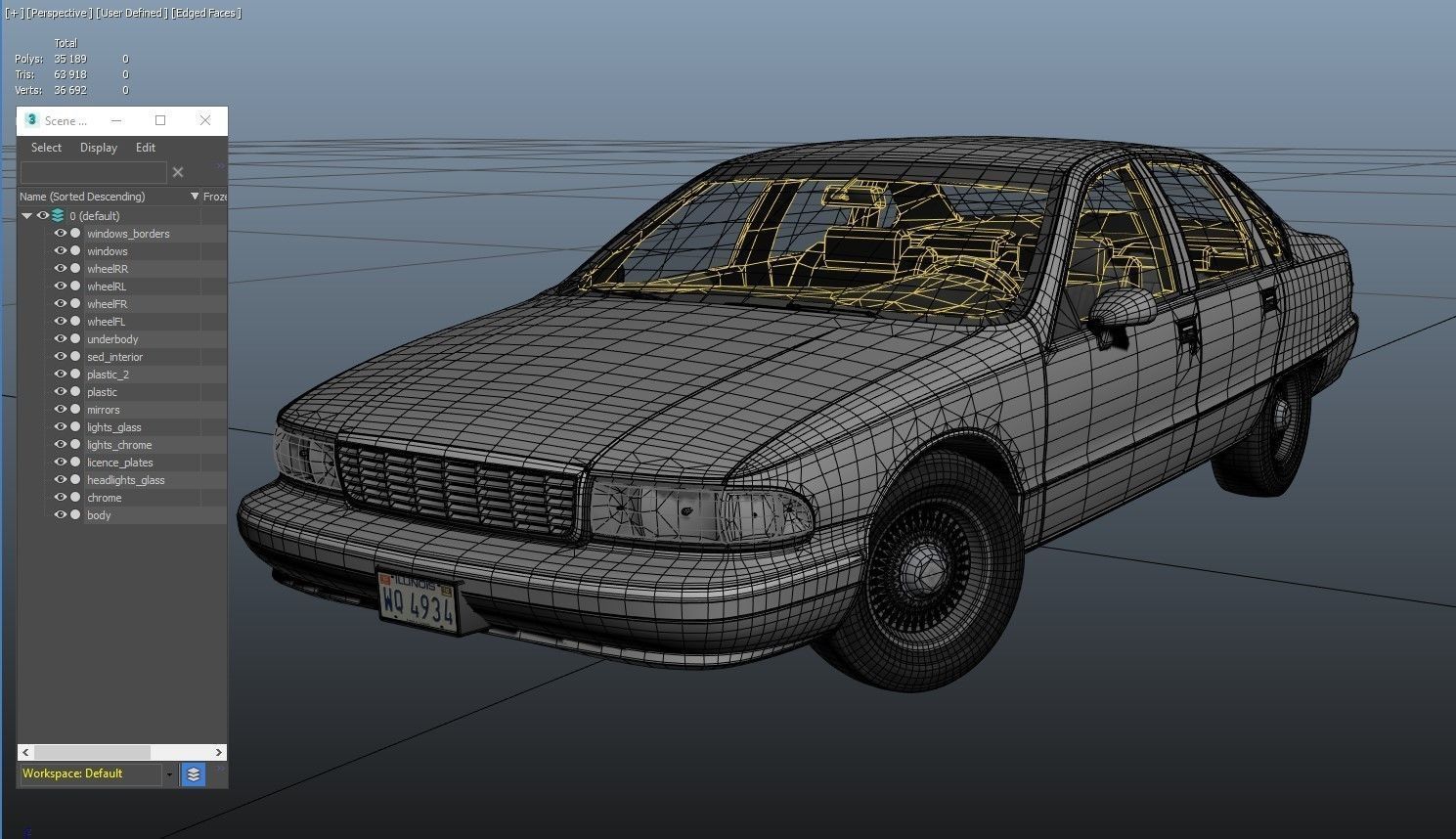 90s generic sedan Low-poly 3D model_38