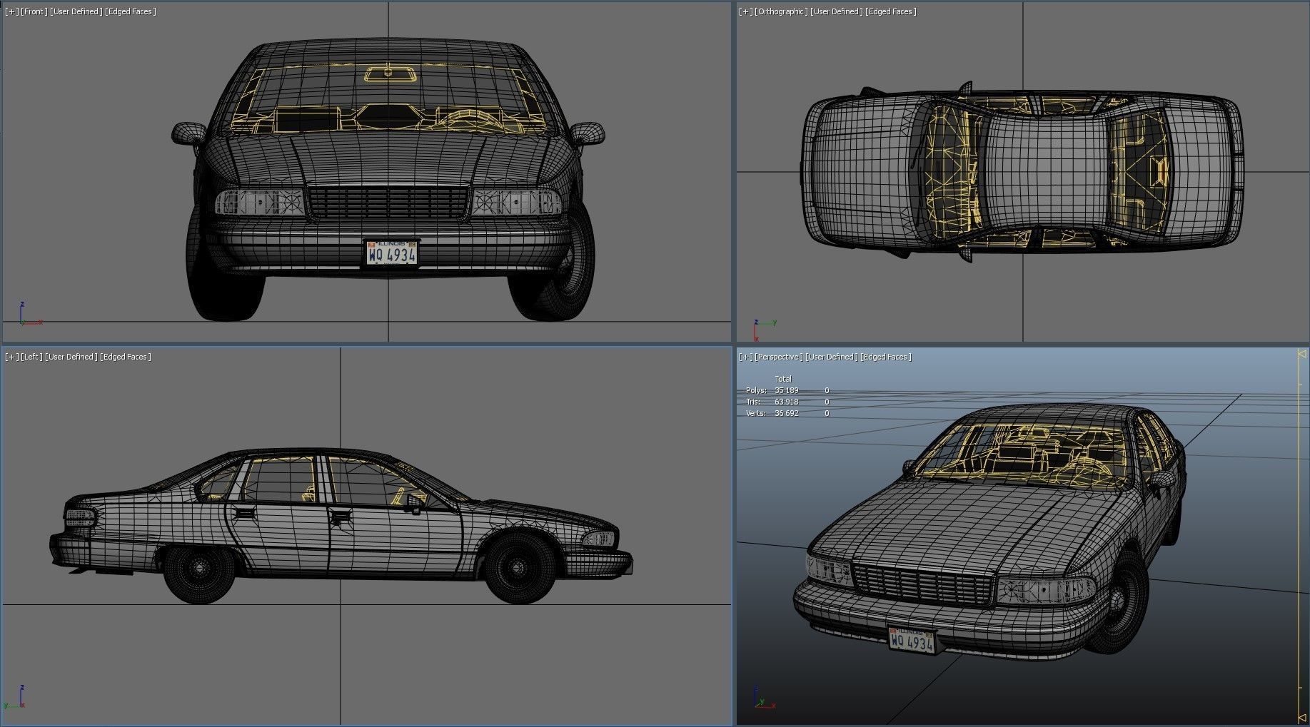 90s generic sedan Low-poly 3D model_40