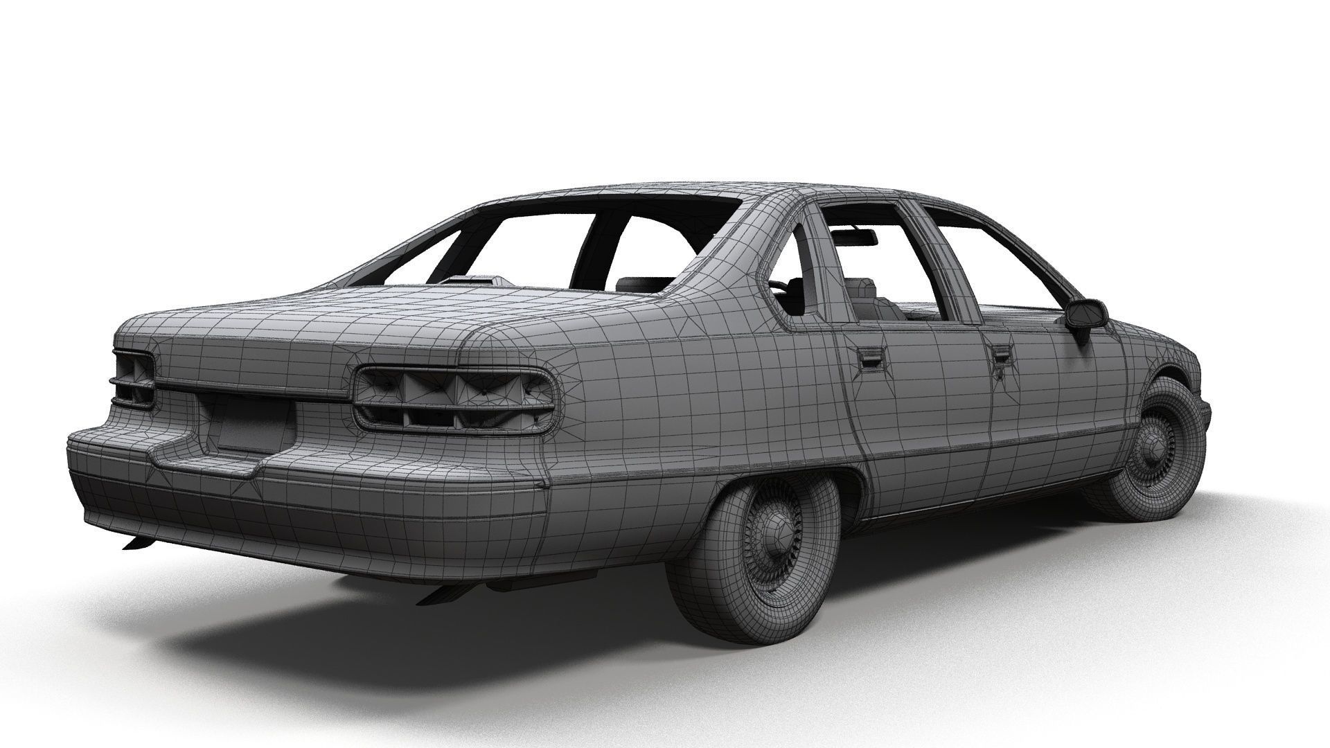 90s generic sedan Low-poly 3D model_19