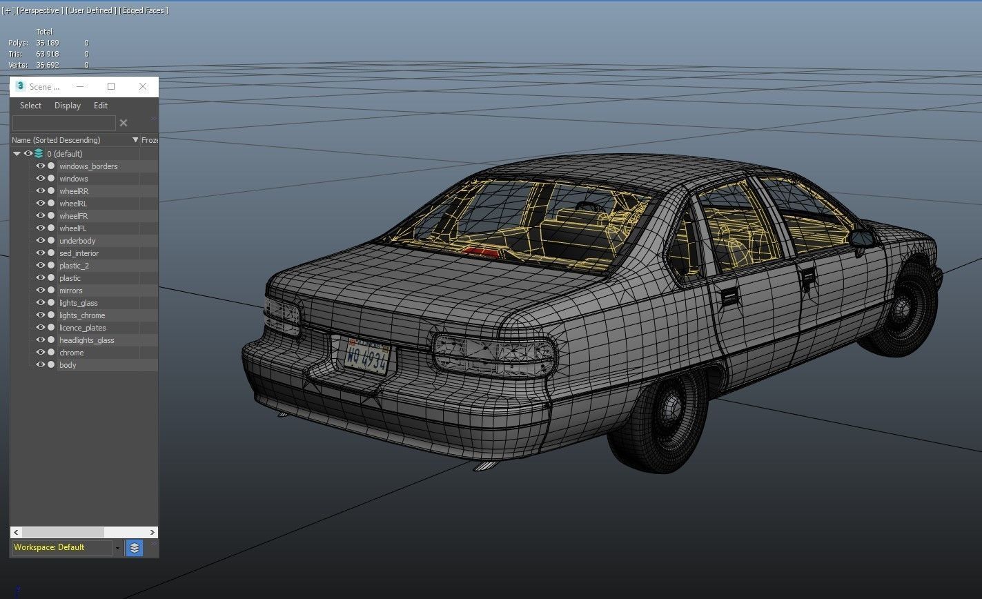 90s generic sedan Low-poly 3D model_39