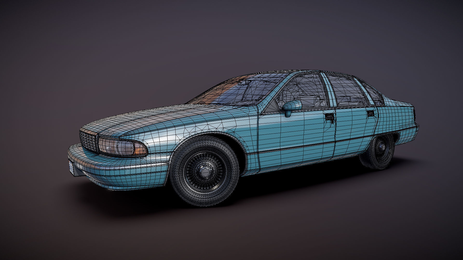 90s generic sedan Low-poly 3D model_31
