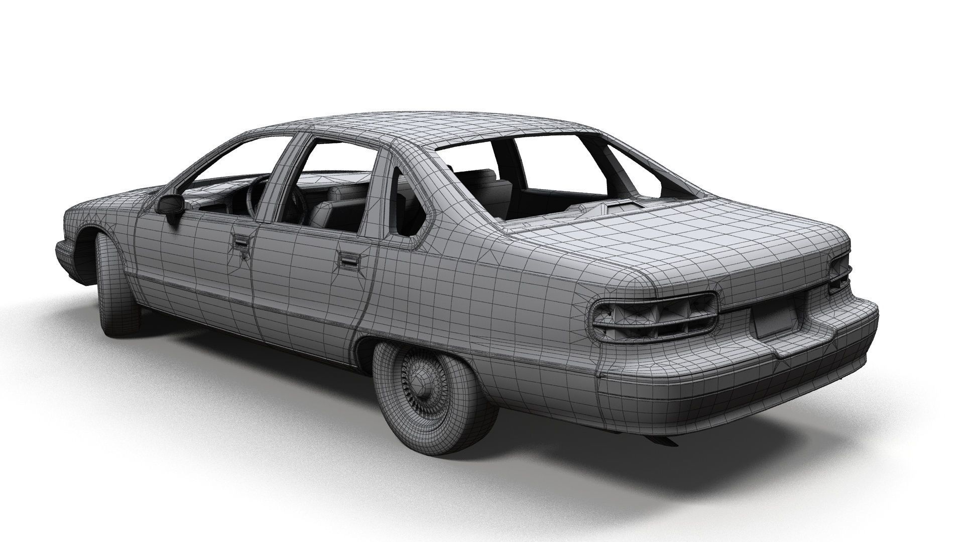 90s generic sedan Low-poly 3D model_16