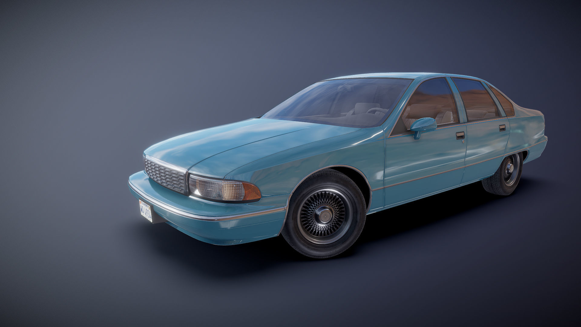 90s generic sedan Low-poly 3D model_22
