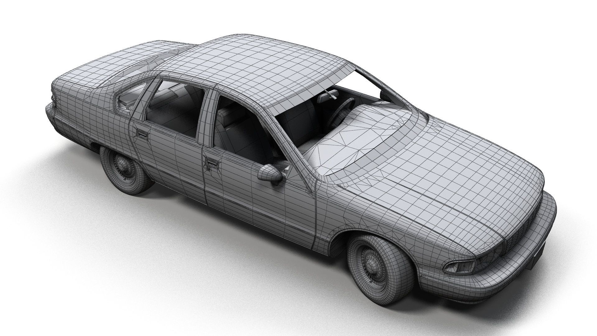 90s generic sedan Low-poly 3D model_15