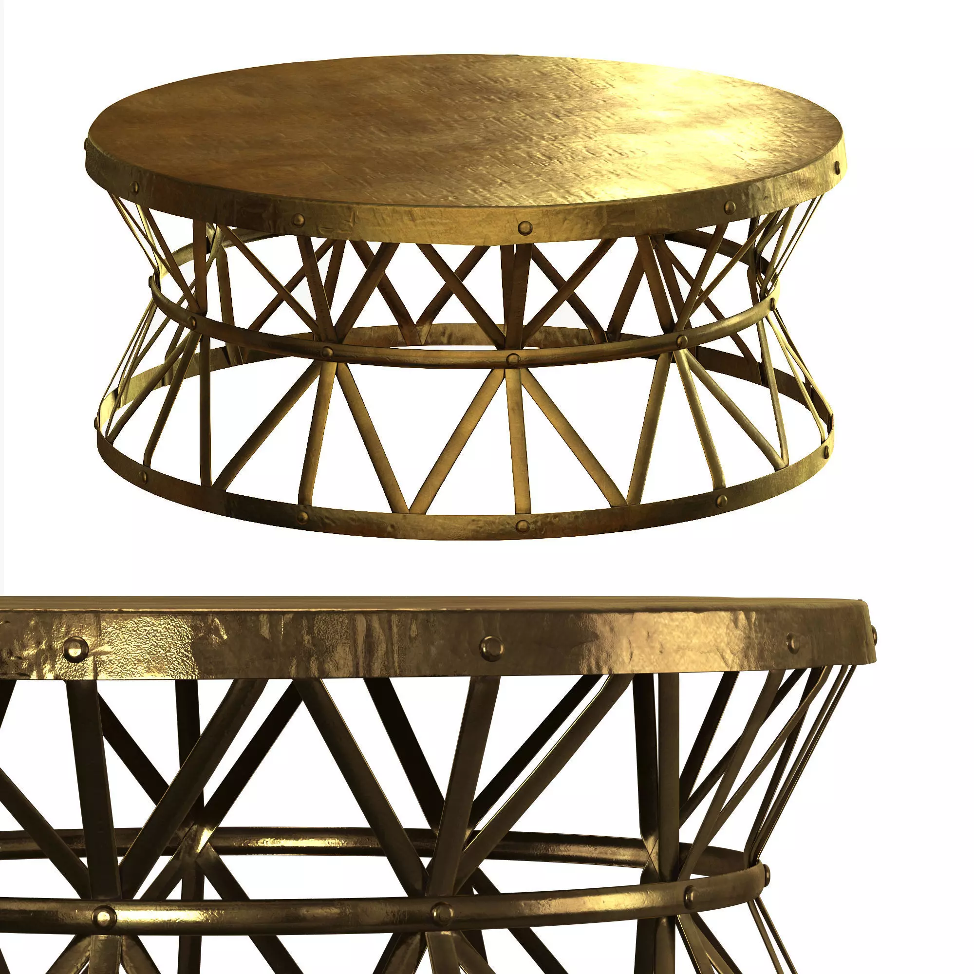 Brass Hammered Coffee Table 3D model_0
