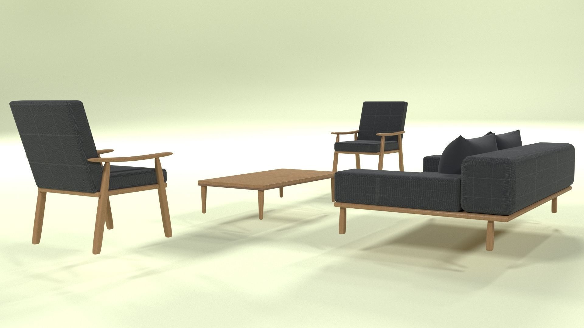 Wooden Sofa Low-poly 3D model_3