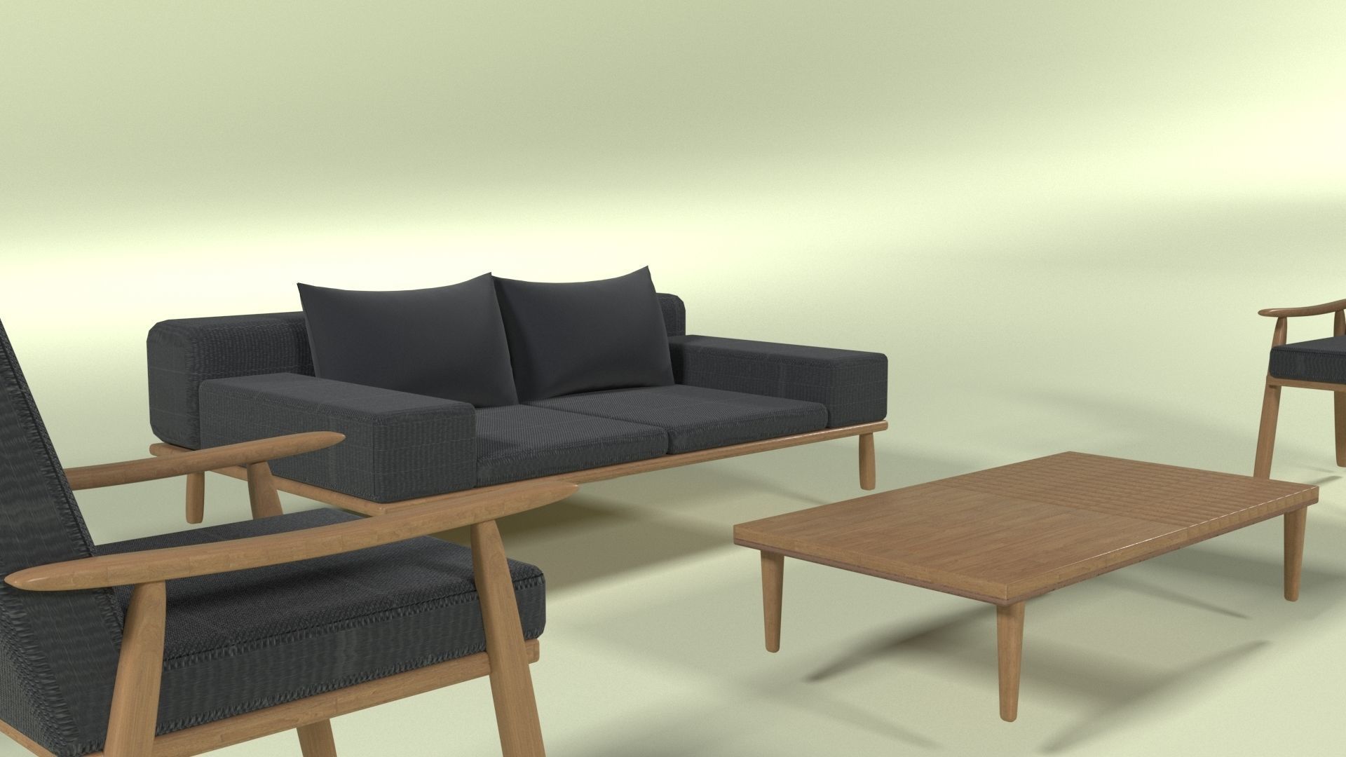 Wooden Sofa Low-poly 3D model_1
