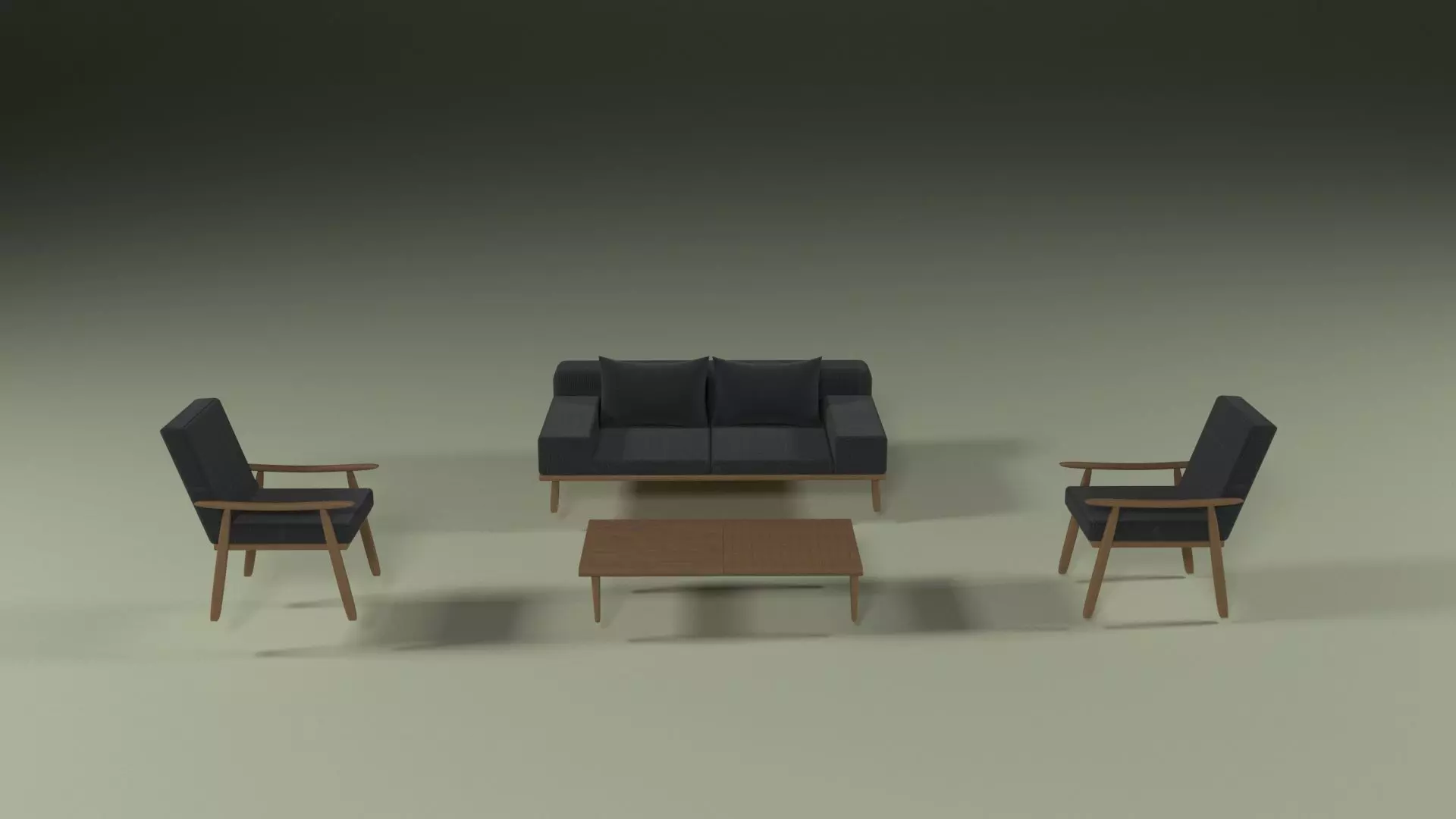 Wooden Sofa Low-poly 3D model_0