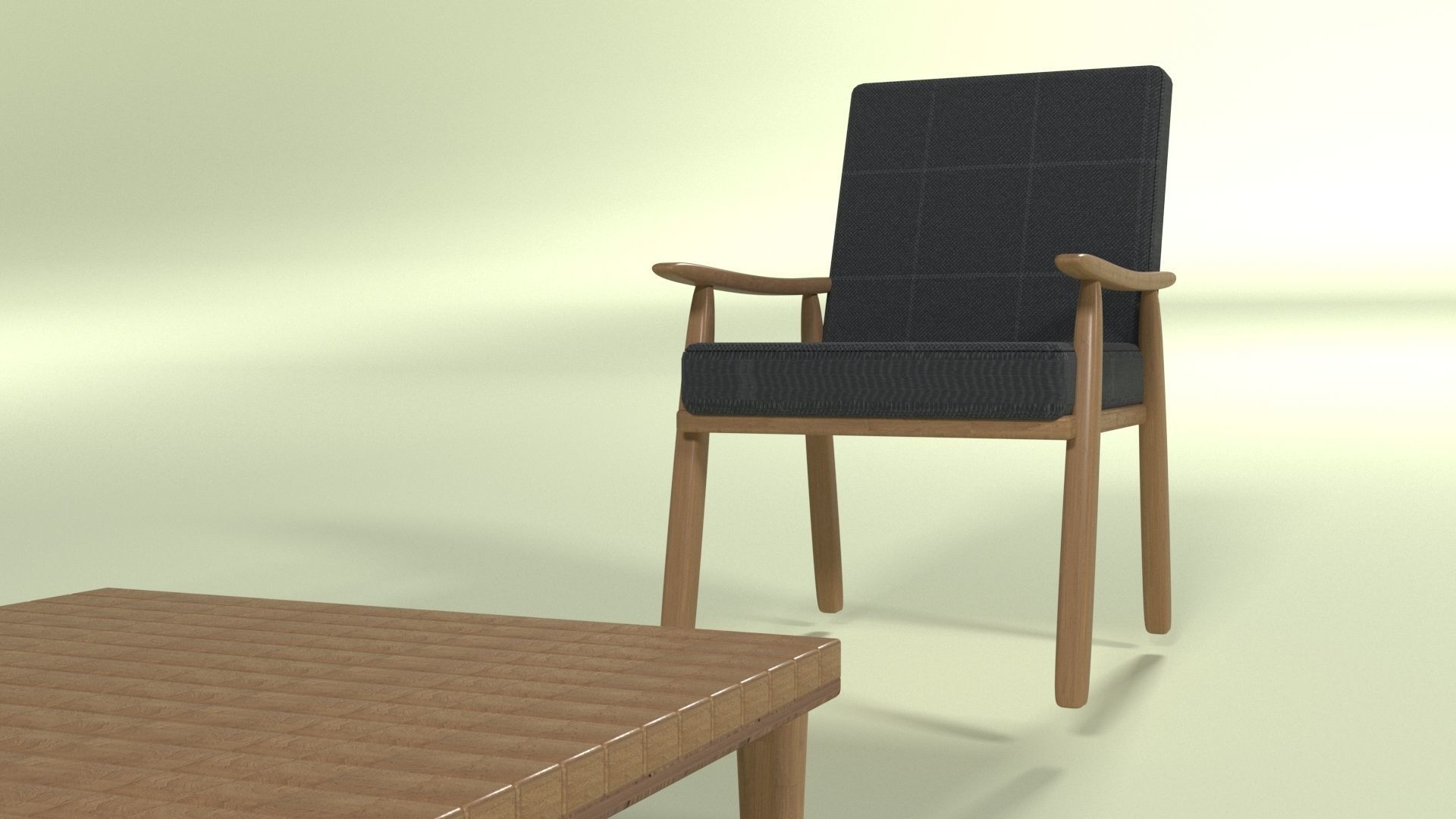 Wooden Sofa Low-poly 3D model_5