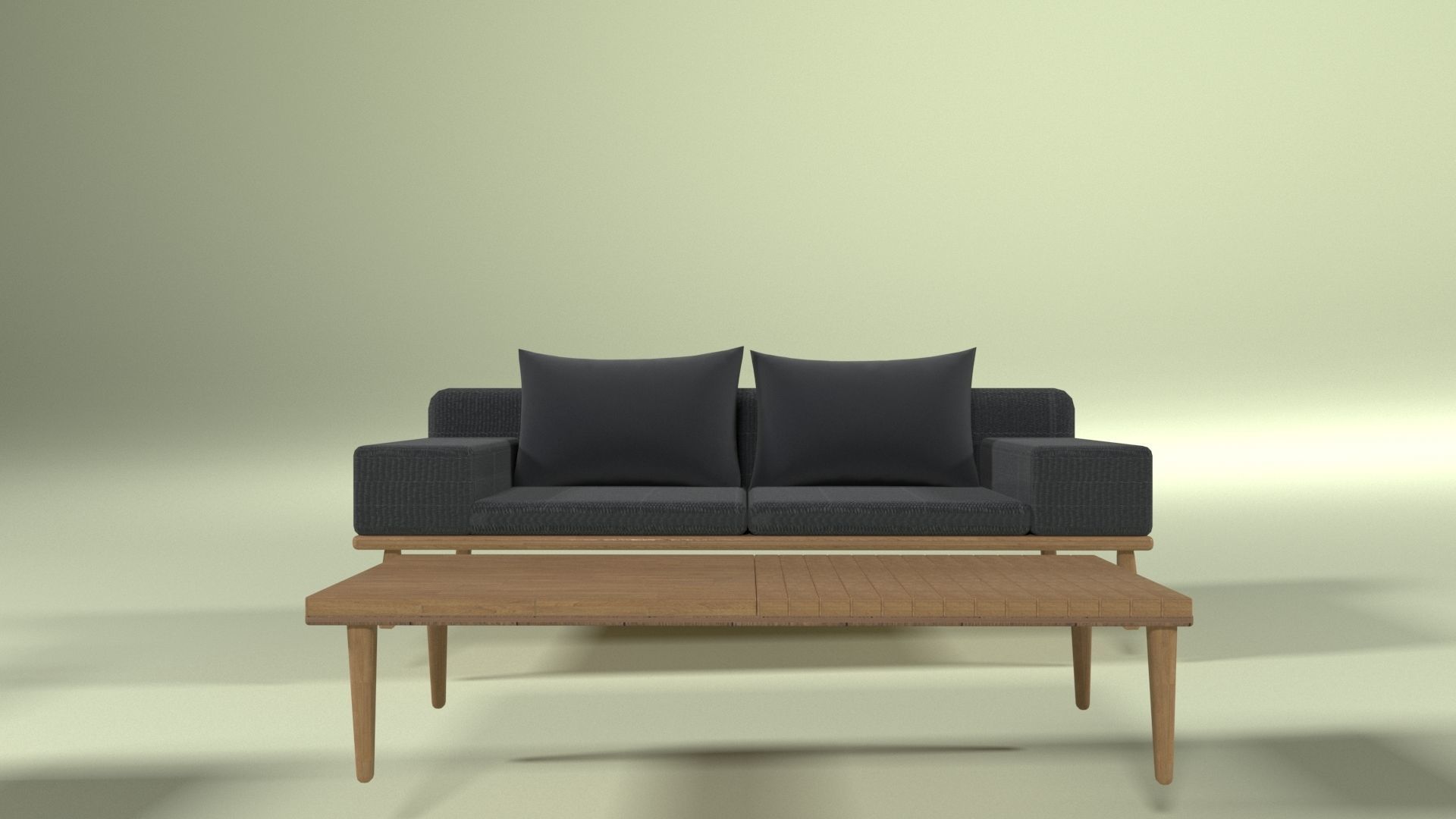 Wooden Sofa Low-poly 3D model_2