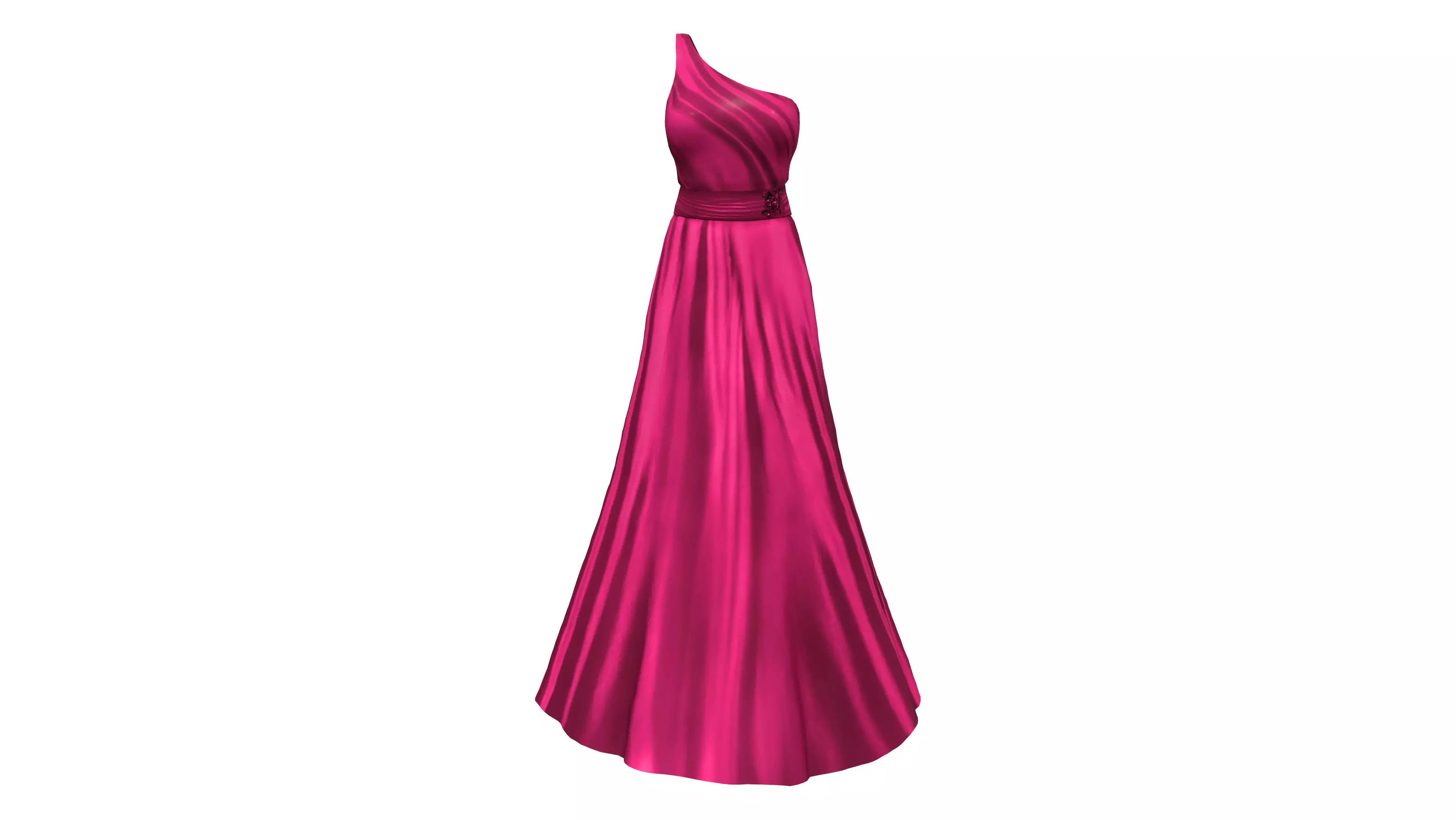 One Shoulder Gown Dress with Train Low-poly 3D model