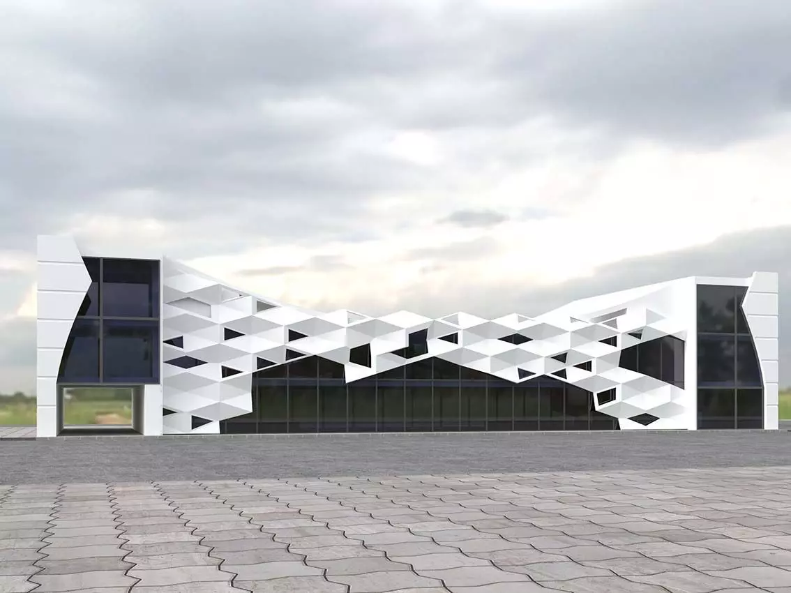 commercial building with parametric facade 3D model_0