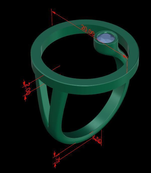 Women ring with 1 diamond 3D print model_11