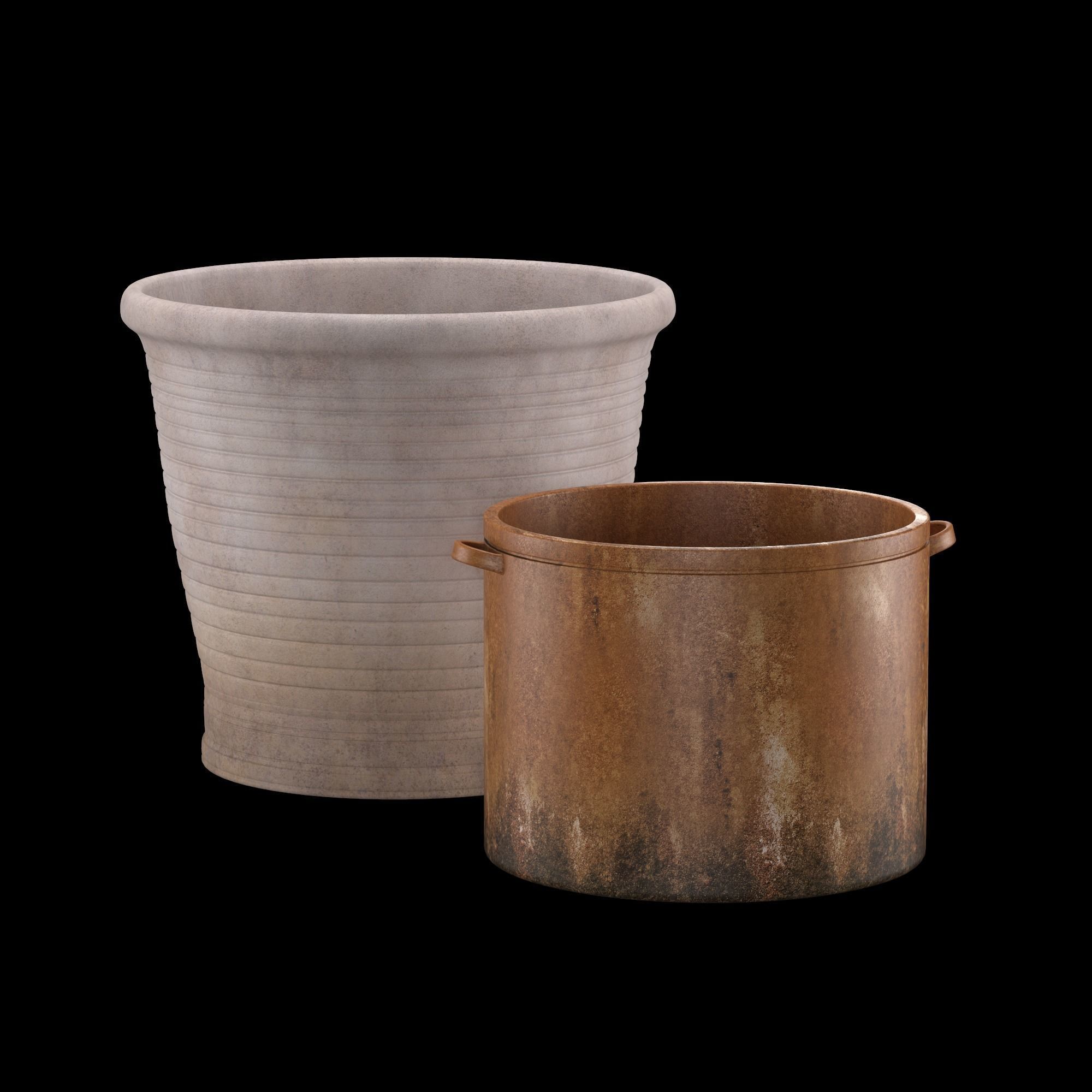 Pods set-2 two terracotta pots 3D model_1
