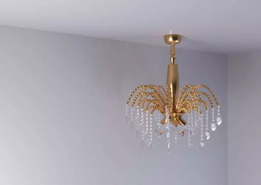 chandelier gold with crystals hanging from it Free low-poly 3D model