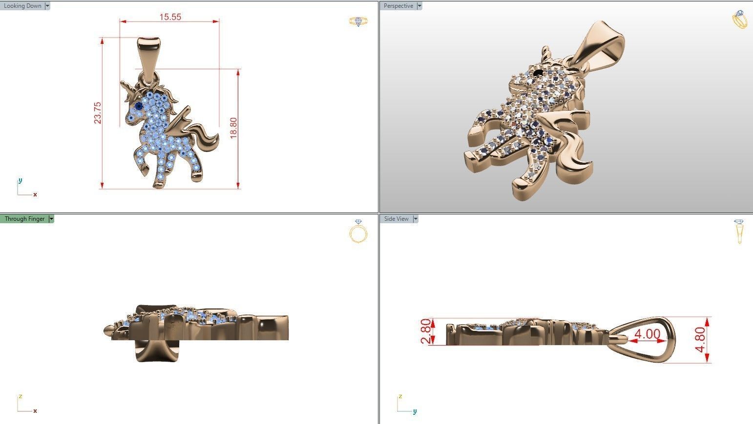 Pony pendant with gems 3D print model_14