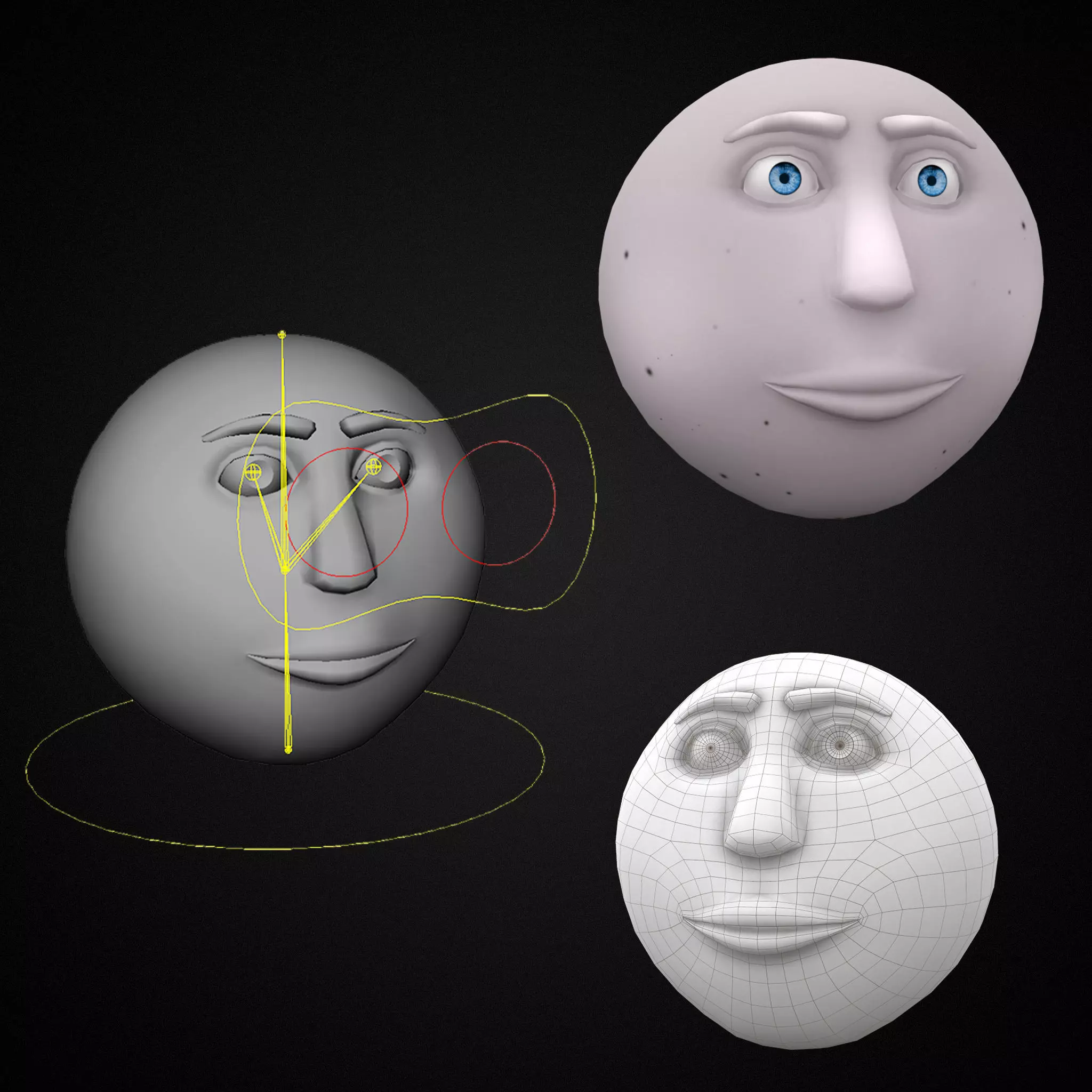 Moon face rigged 3dmodel Low-poly 3D model_0