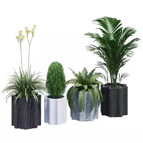 Column planter with four potted plants 3D model