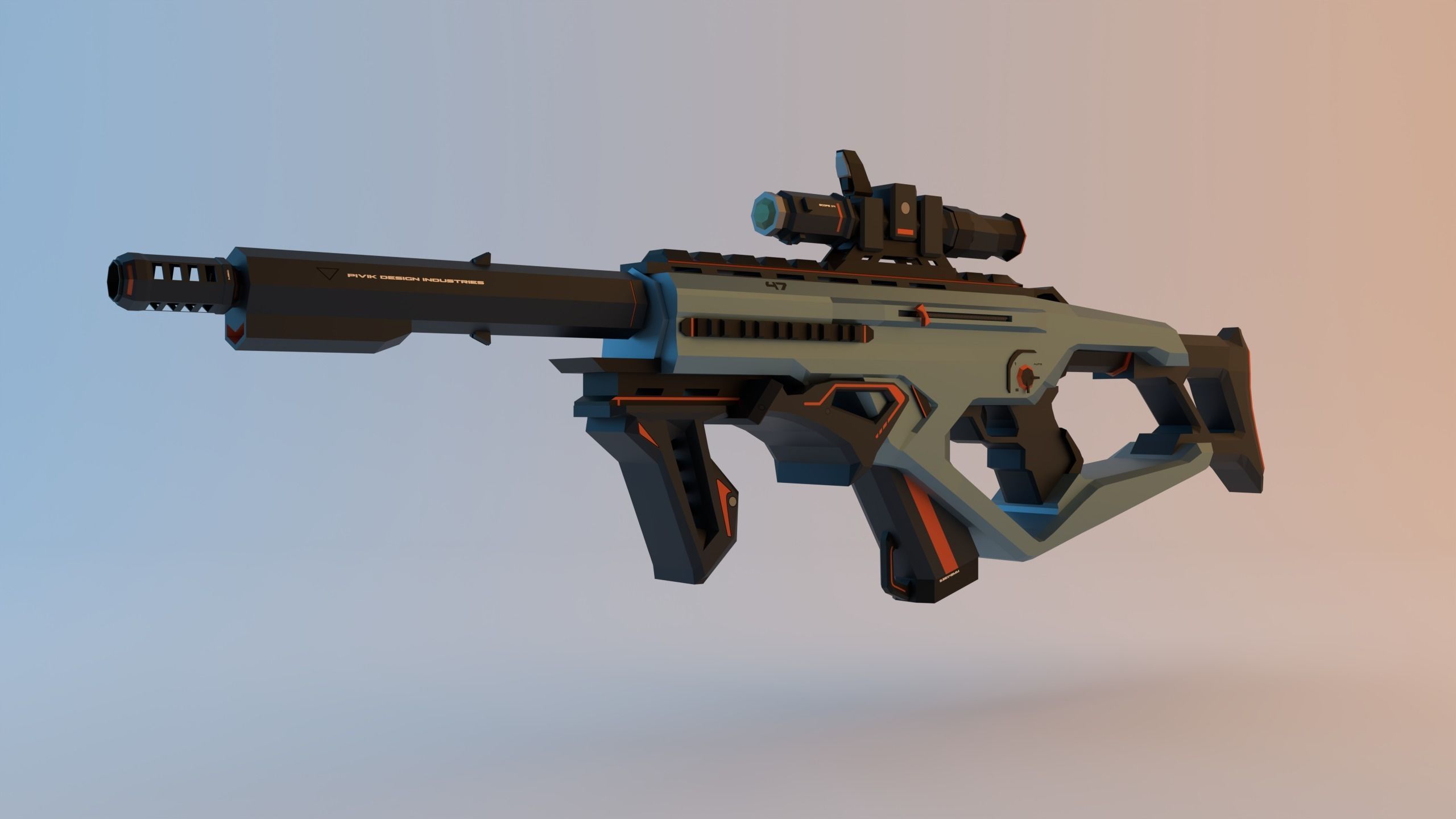 HI-TECH Assault-rifle Low-Poly Low-poly 3D model_1