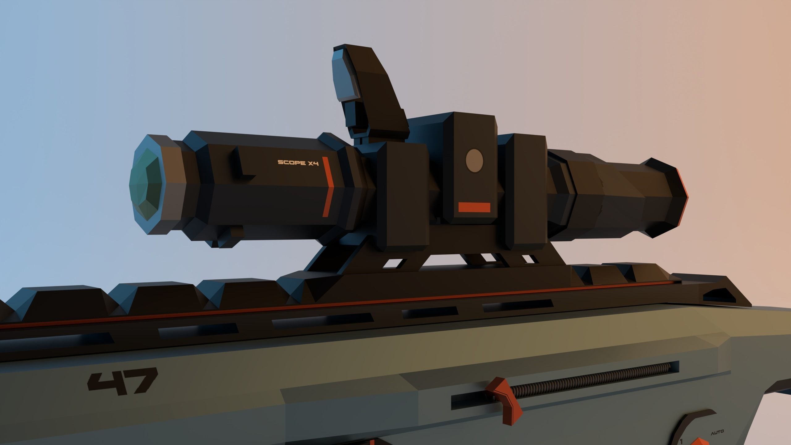 HI-TECH Assault-rifle Low-Poly Low-poly 3D model_3
