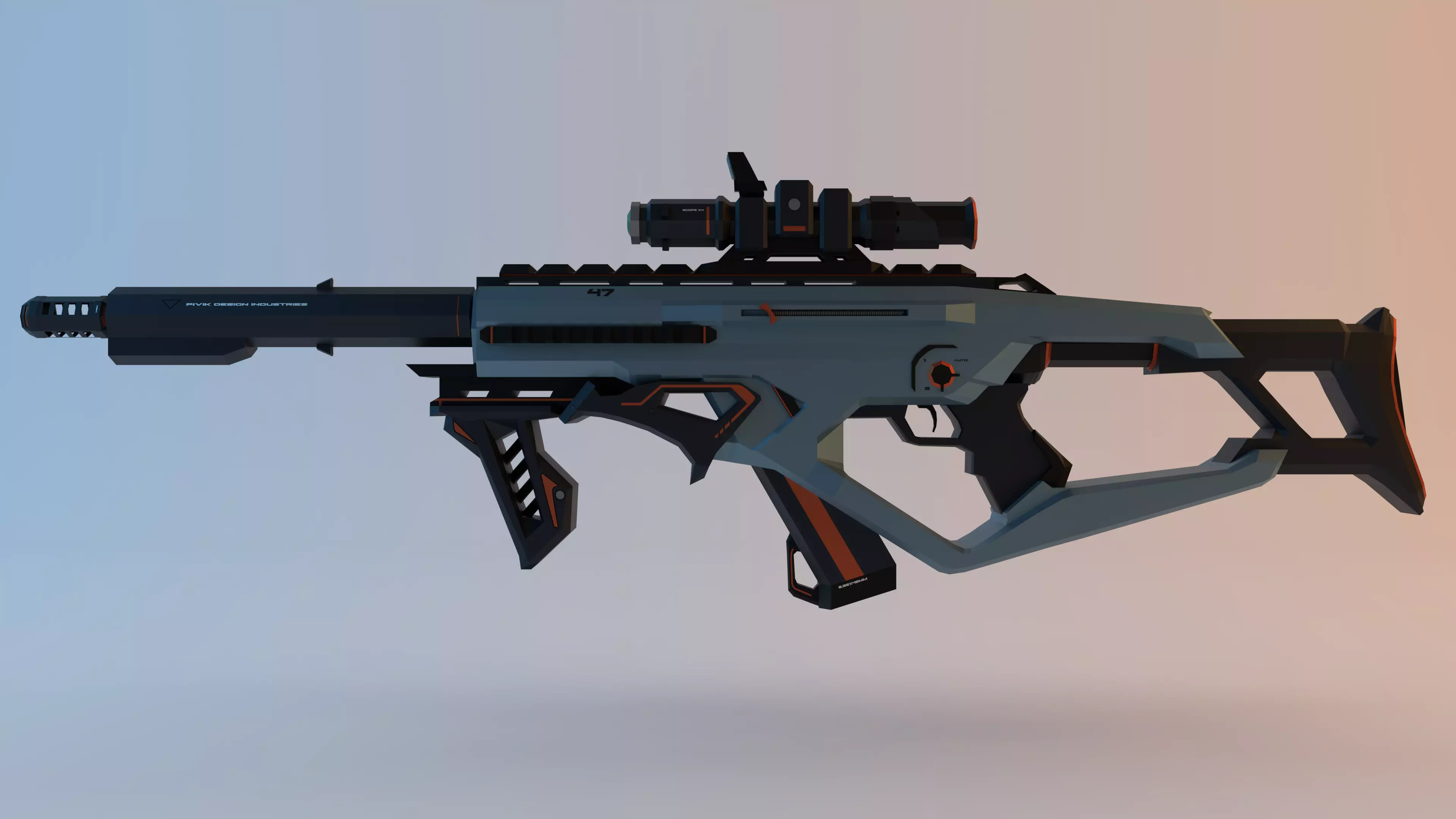 HI-TECH Assault-rifle Low-Poly Low-poly 3D model_0