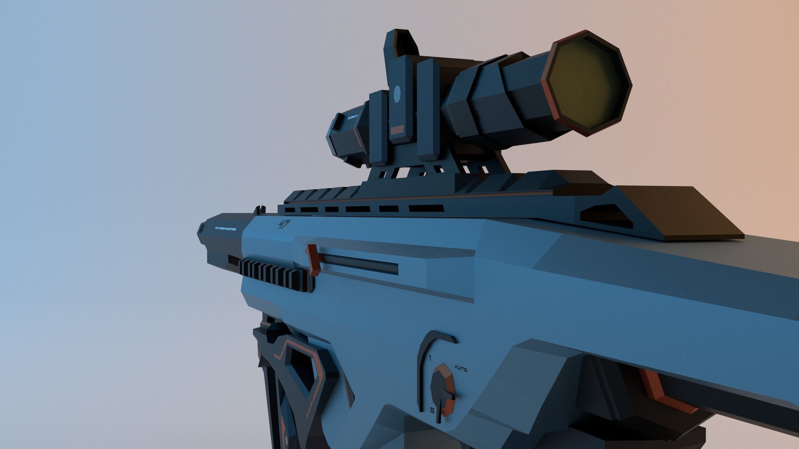 HI-TECH Assault-rifle Low-Poly Low-poly 3D model_5