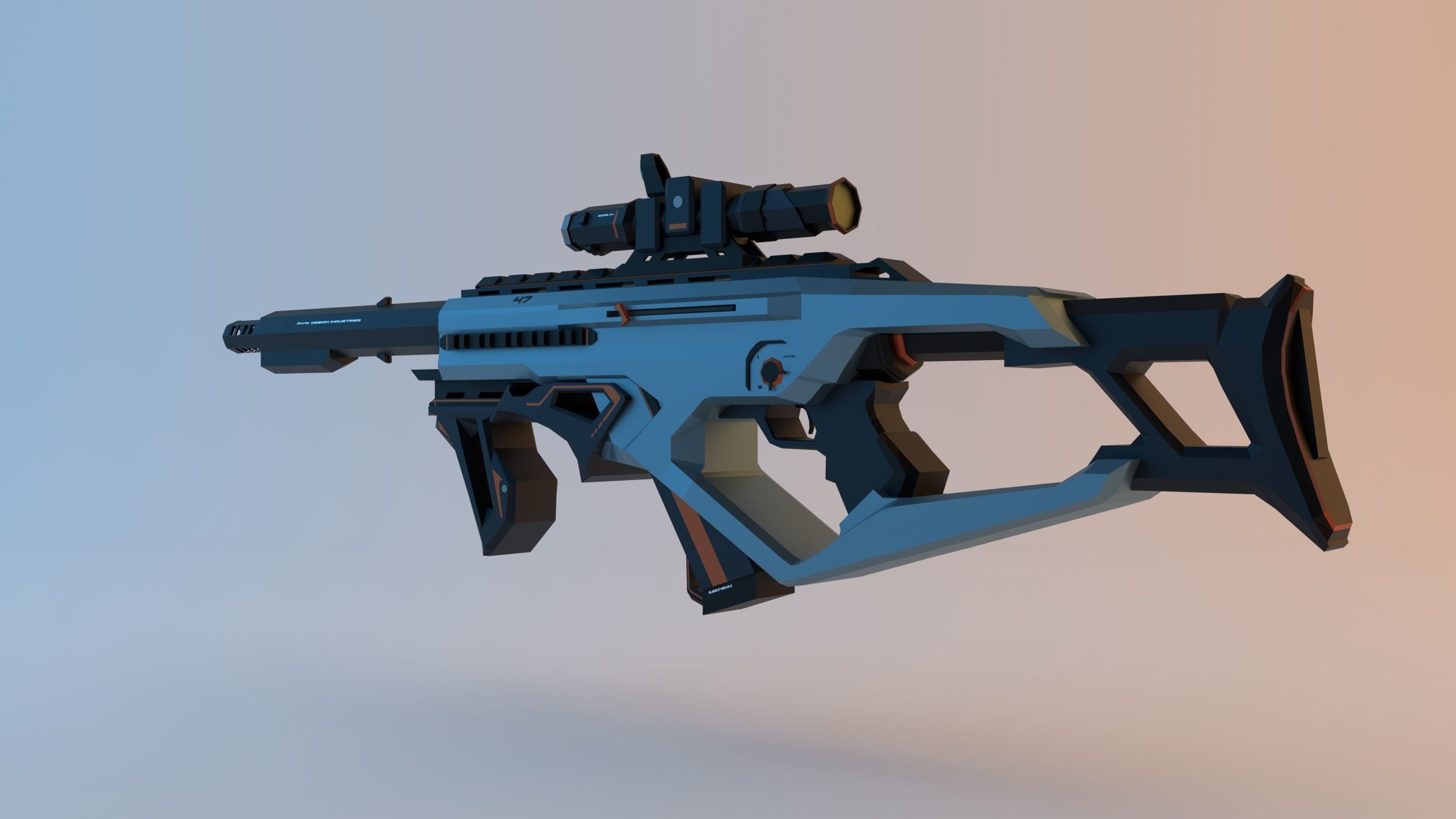 HI-TECH Assault-rifle Low-Poly Low-poly 3D model_2