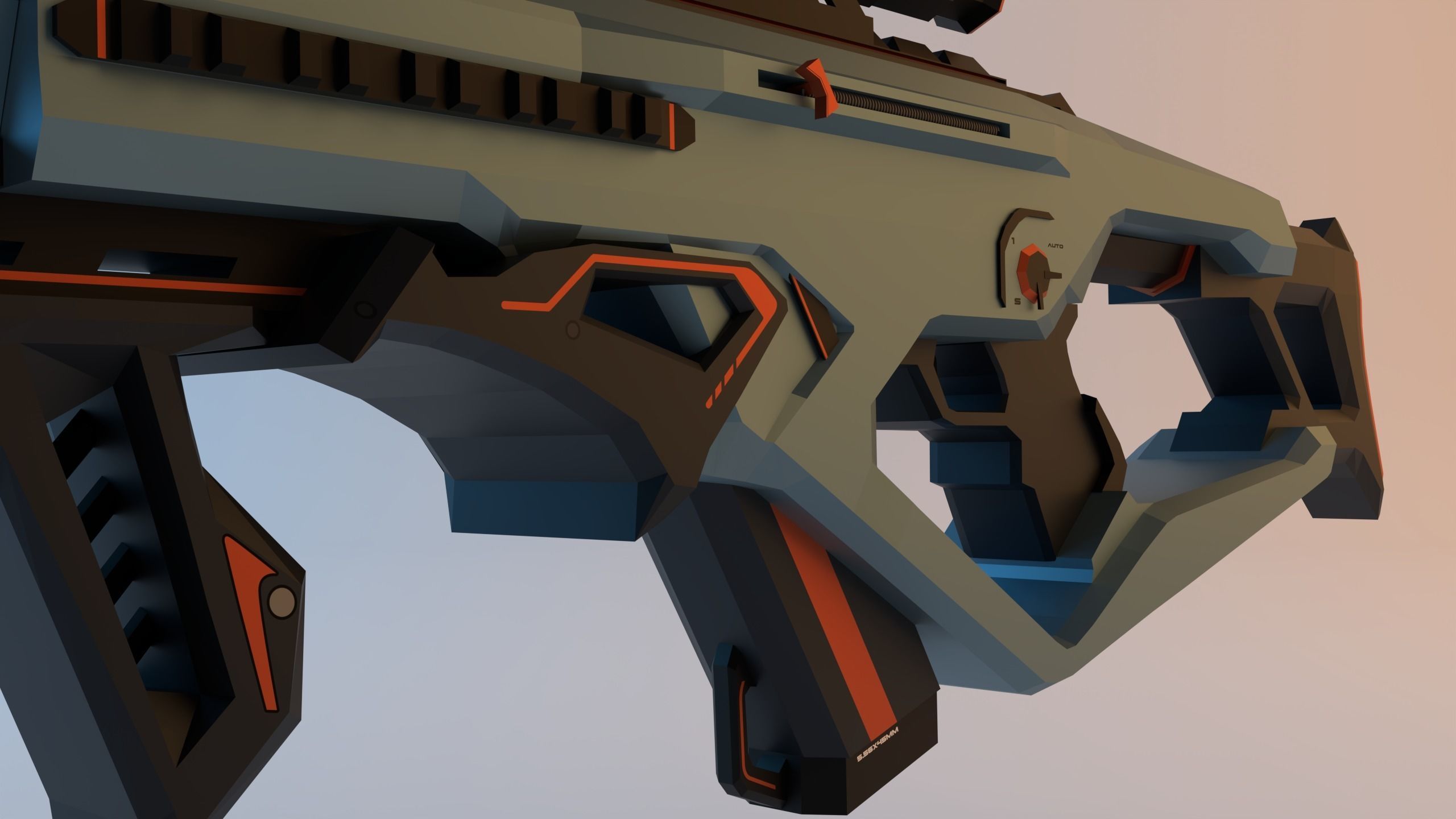 HI-TECH Assault-rifle Low-Poly Low-poly 3D model_6