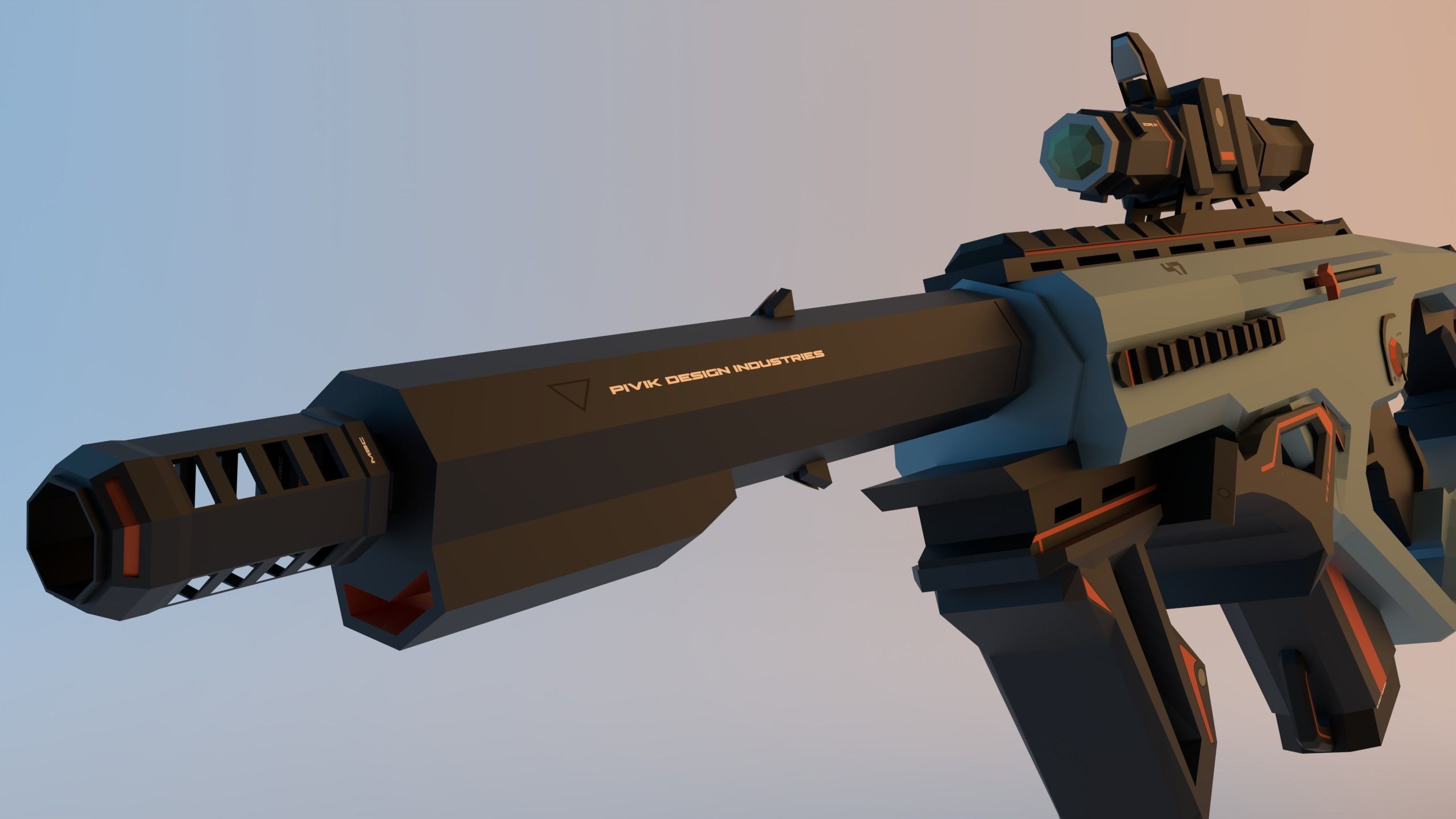 HI-TECH Assault-rifle Low-Poly Low-poly 3D model_4