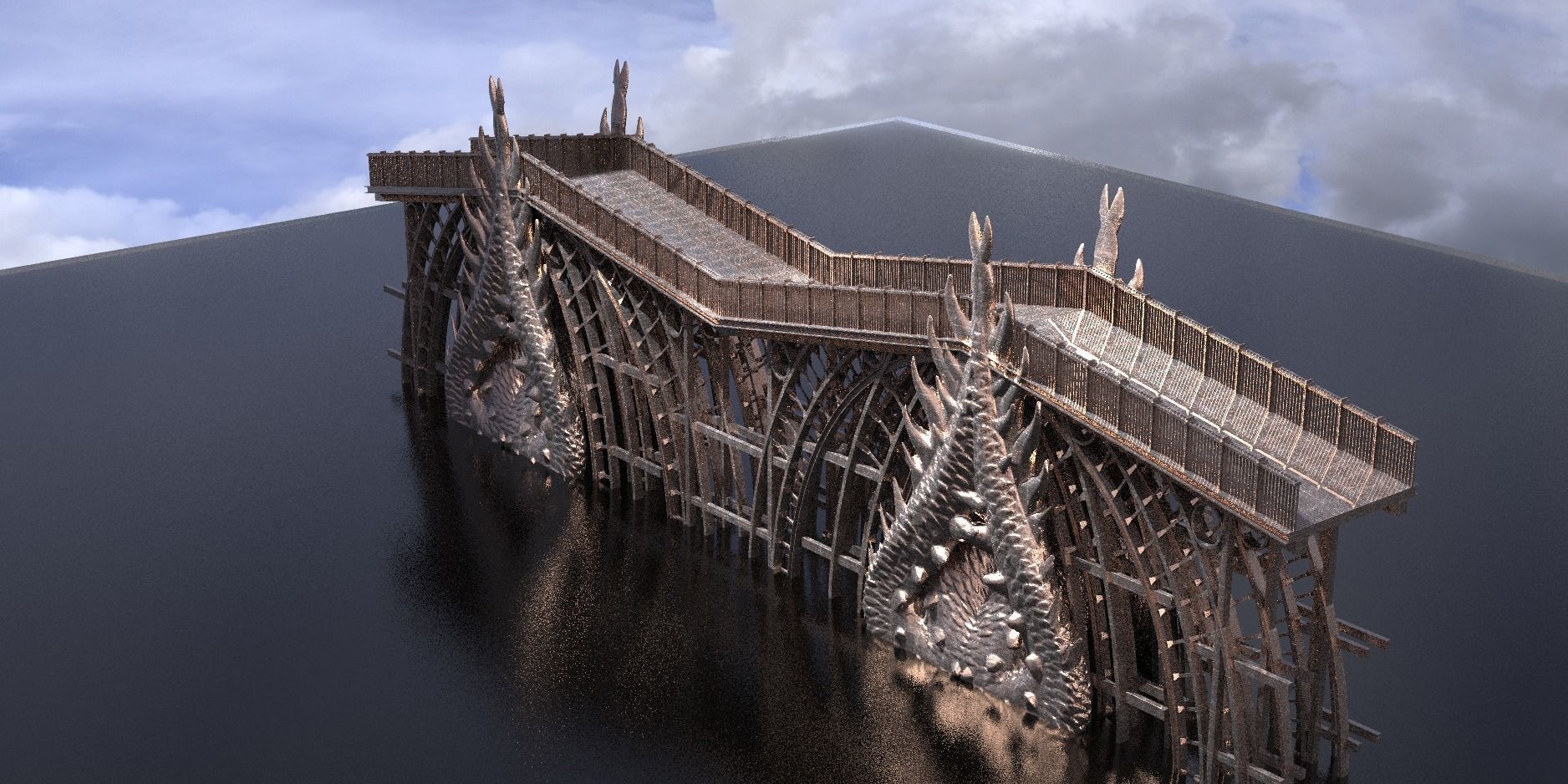 Dark Epic Fantasy Patterned Drake Bridge 3D model_1
