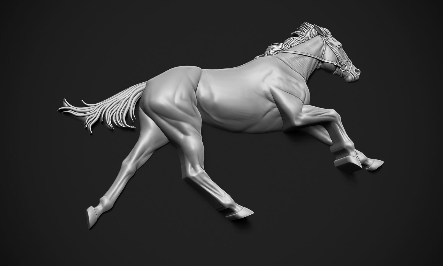 Running Horse Bas Relief 3D print model_1