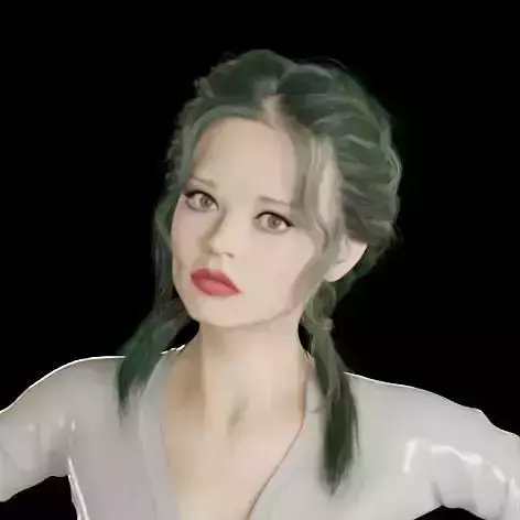 Realistic sexy woman with two ponytails